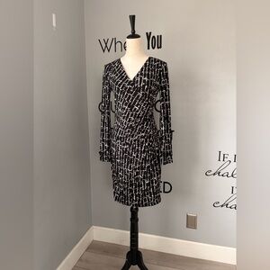 GUC Calvin Klein Black and White Long Sleeve Faux Wrap Dress Size 4